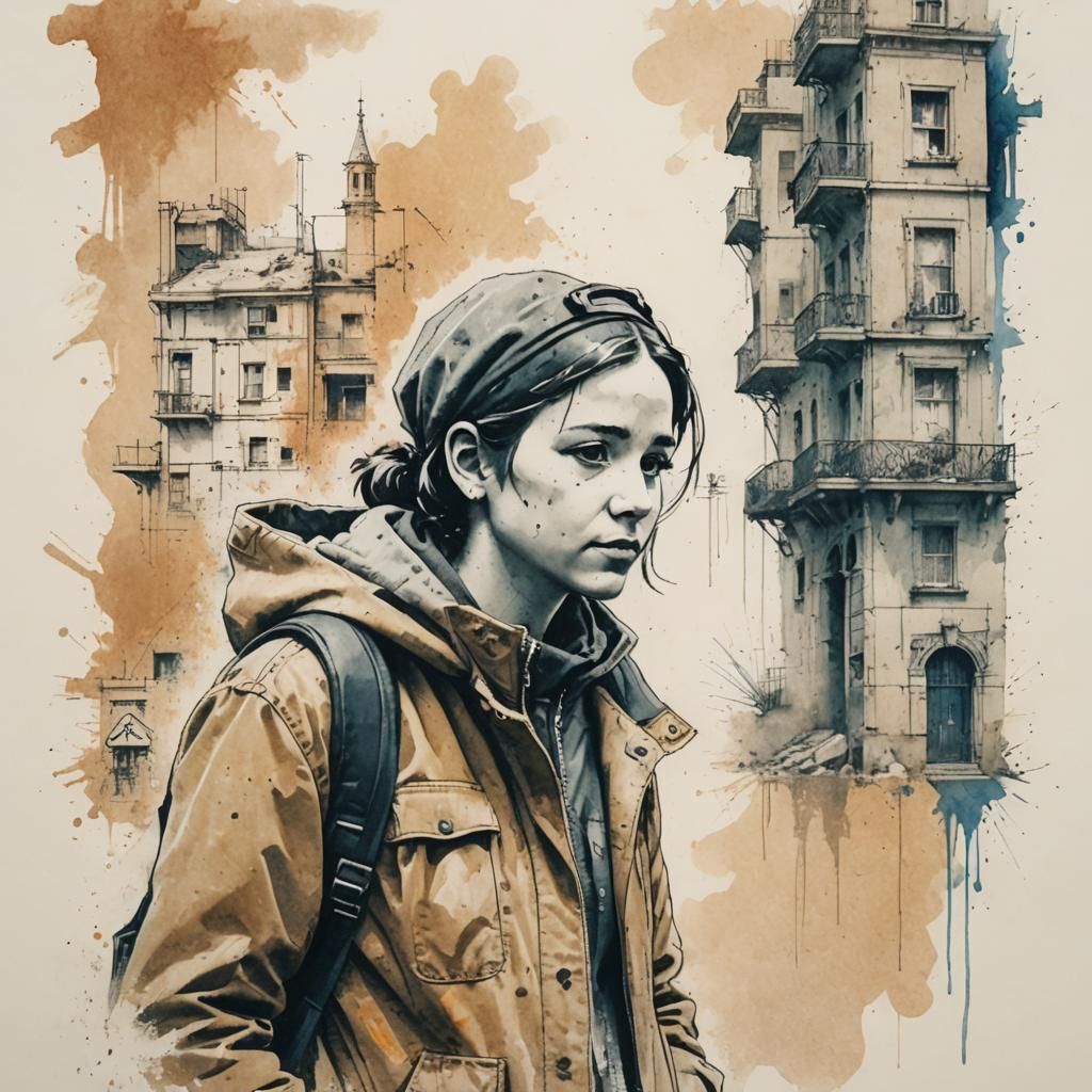 Architectural Blueprint Concept Art in Watercolor Style