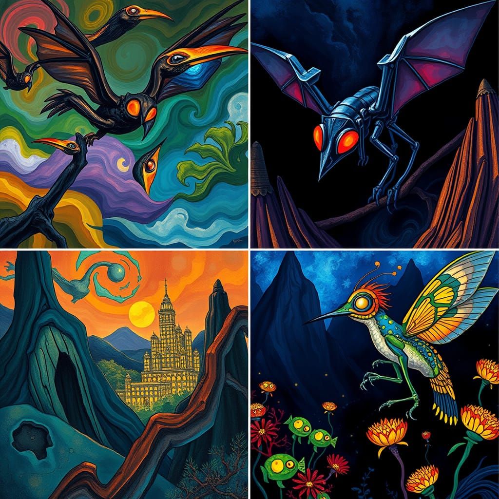 Fauvist Birds in Flight Over Vibrant Landscape