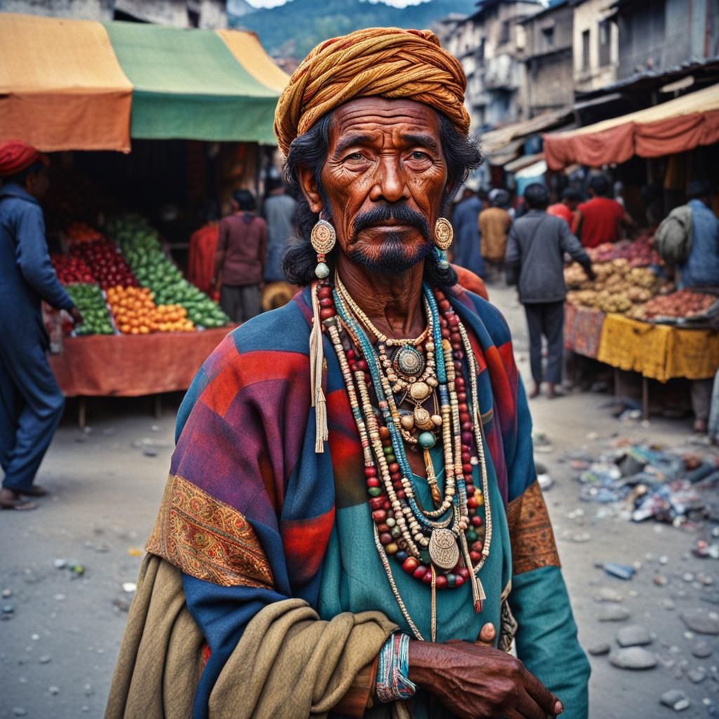 Kathmandu Market, 1970s: A Hyperrealistic Photo