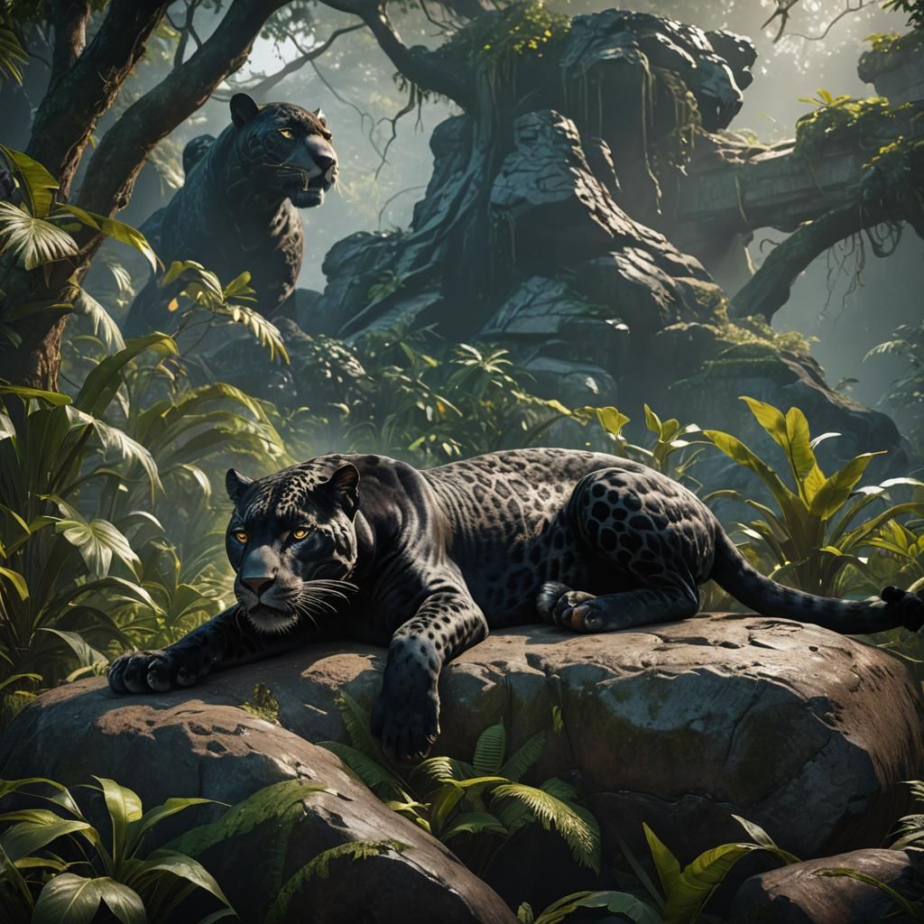 Resting Black Jaguar: Detailed Fantasy Concept Art