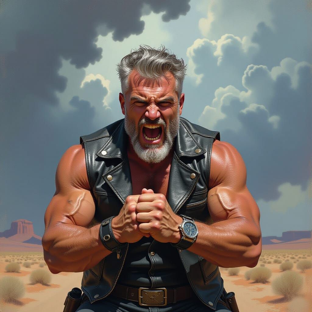 Fierce Man in Desert, Frazetta-esque Illustration