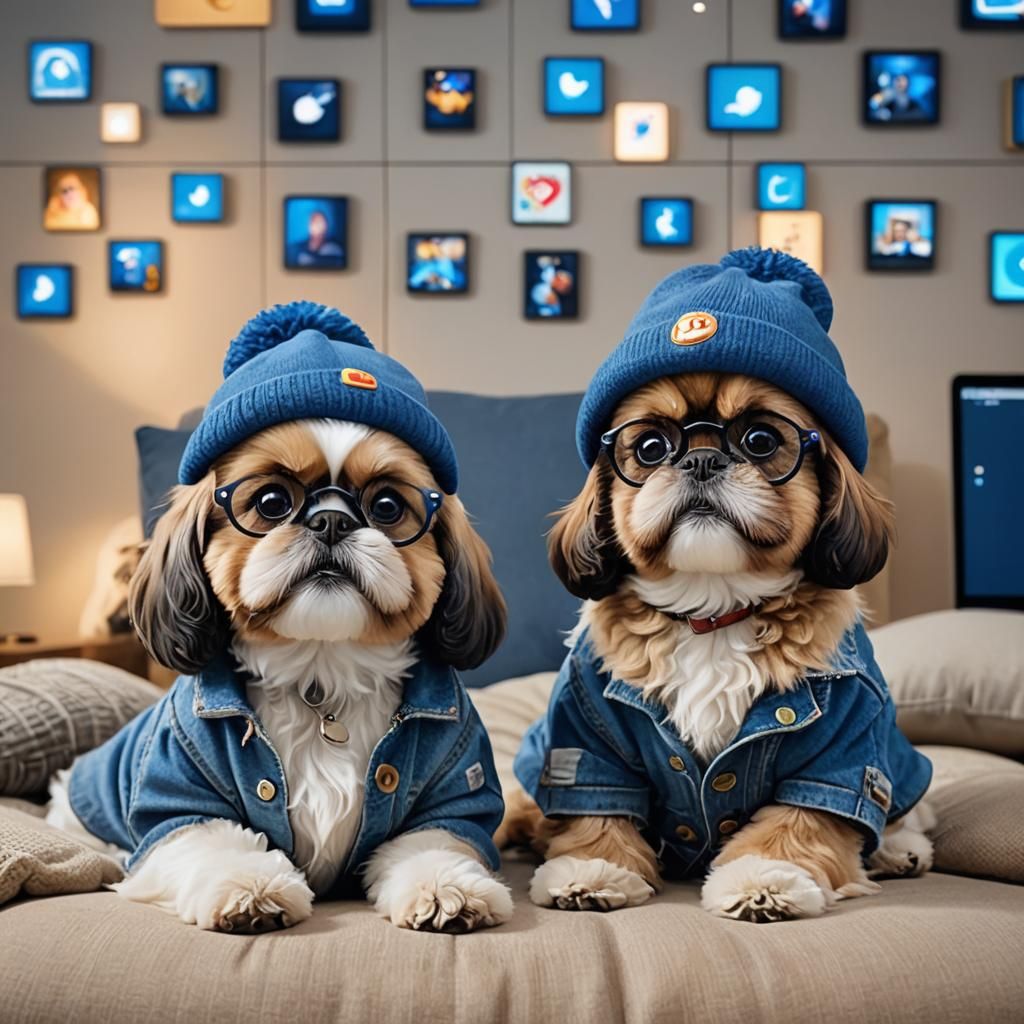 Cute Shih Tzus in Whimsical Tech Scene
