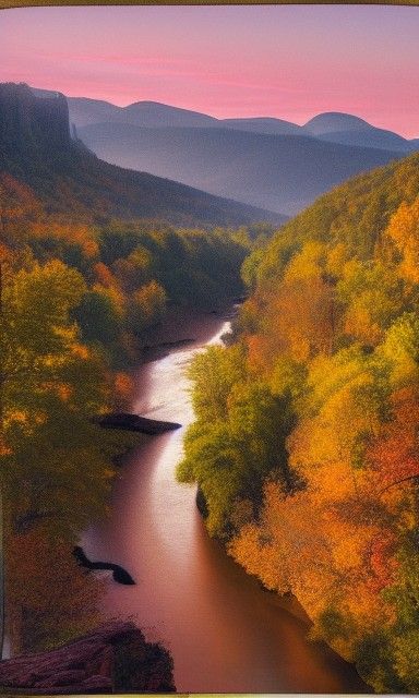 Scenic Canyon River Bend at Sunset: Tilt-Shift Photo