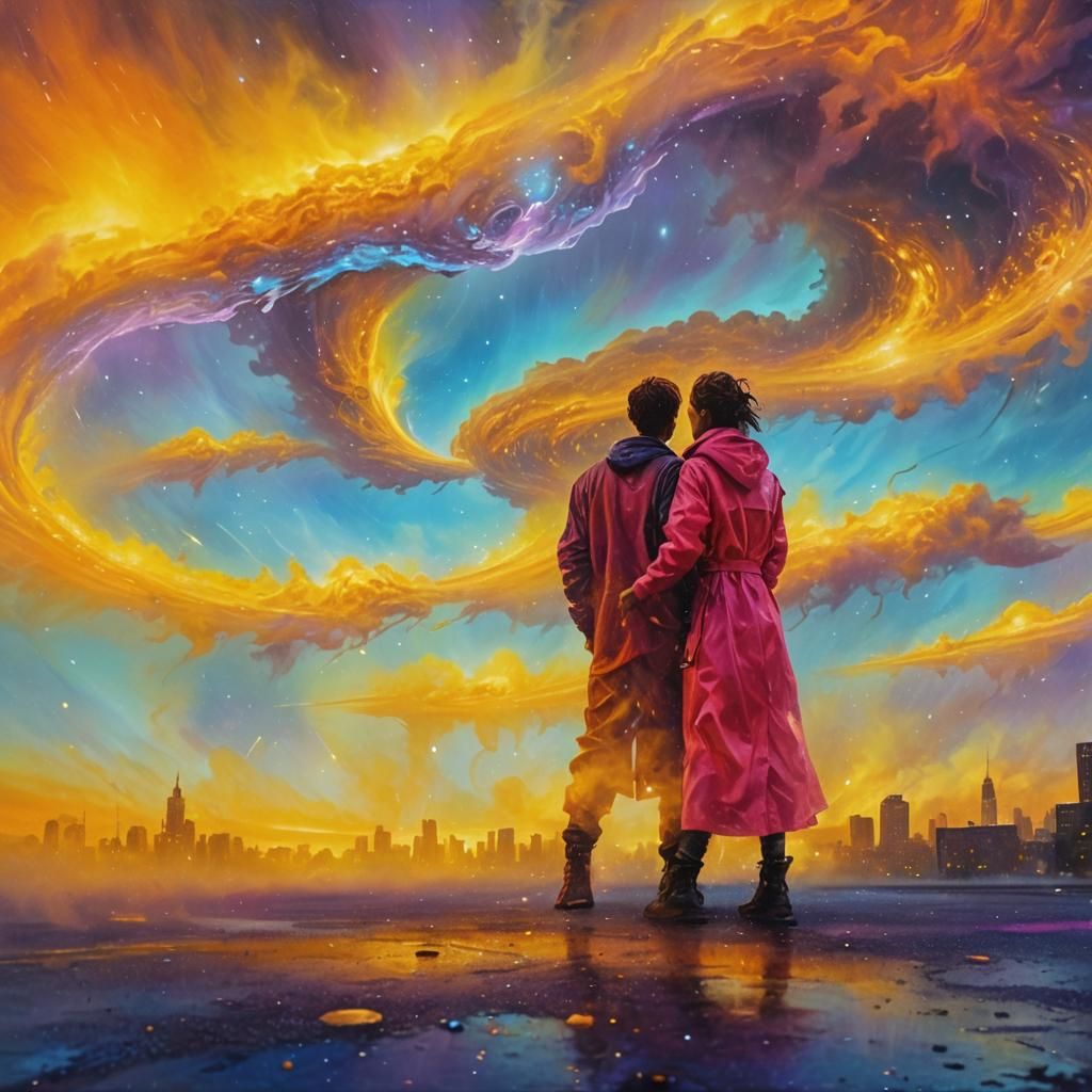 Surreal Aliens Merge in Neon Cityscape