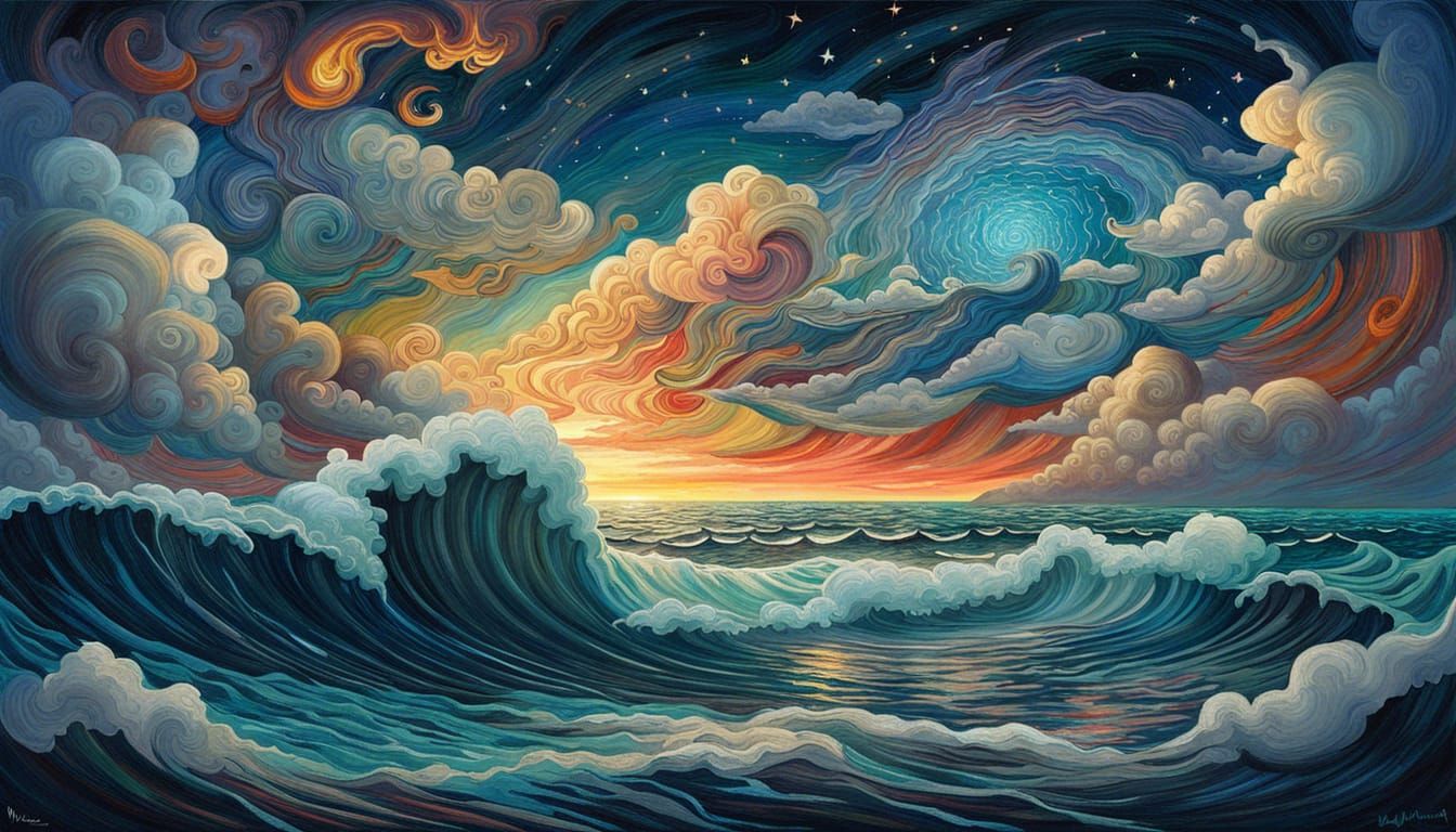 Ethereal Ocean and Starry Sky Oil Painting