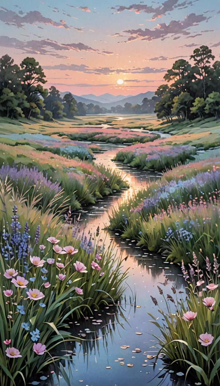 A serene display of nature in soft pastel colors