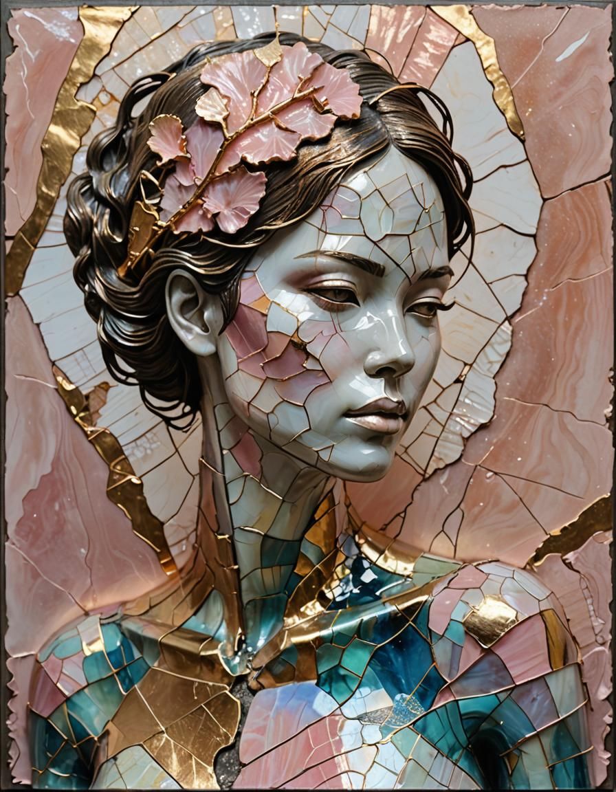 Abstract Rose Patina Woman with Kintsugi Elements