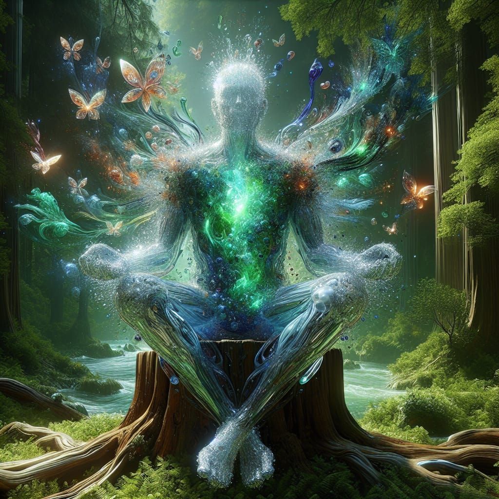 Crystal Man with Aquatic Life Inside, Fantasy Art