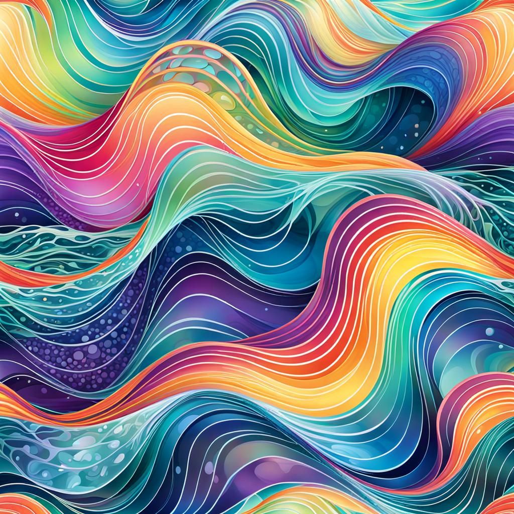 Dynamic Ocean Waves in Pastel Rainbow Colors