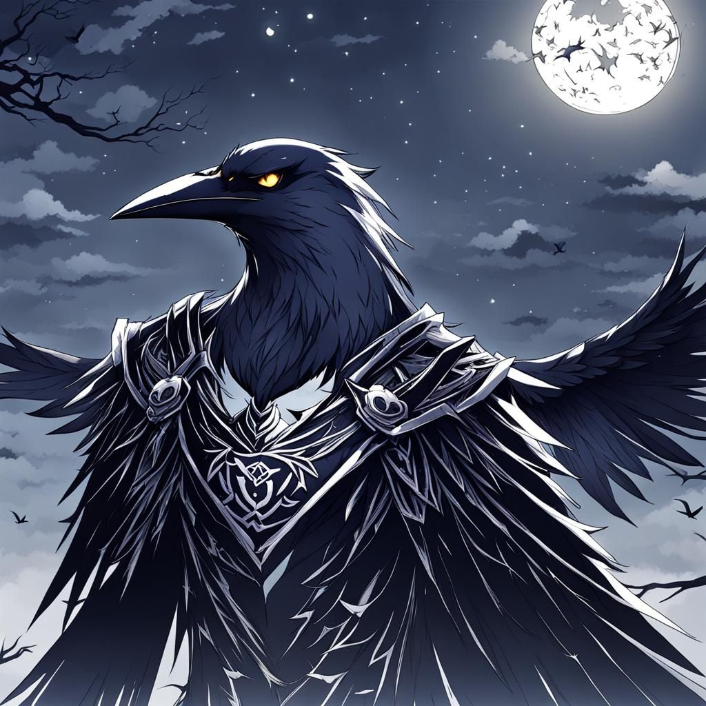 Corvus in Anime Style Under Moonlight