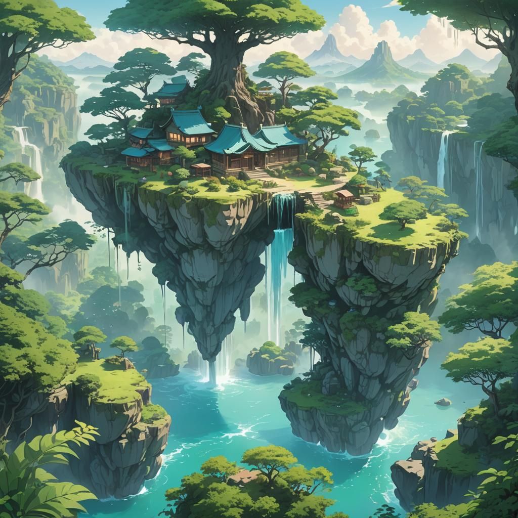 Floating Islands Landscape in Studio Ghibli Style