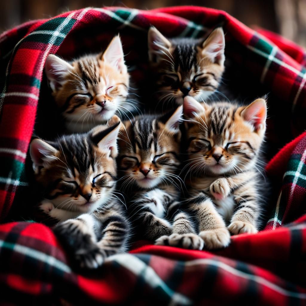Sleeping Kittens on Plaid: Professional Photography