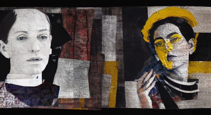 Fractured Portrait in Moody Mixed Media