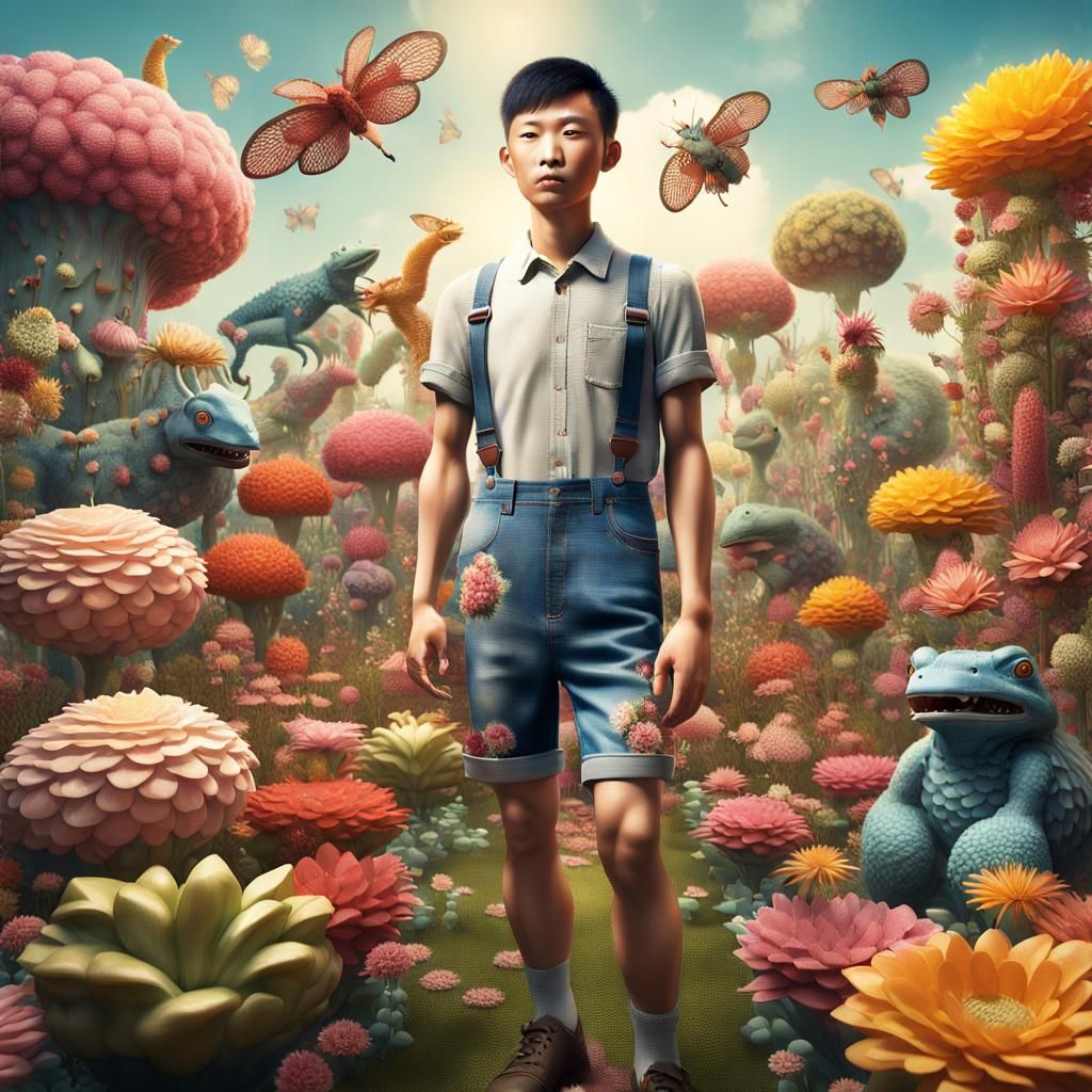 Whimsical Garden Photo with Strange Beasts