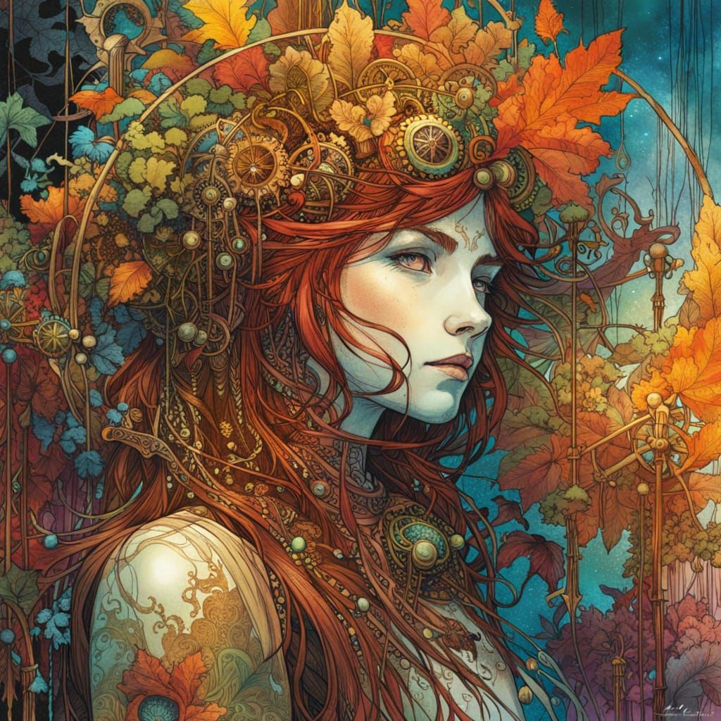 Clockwork Figure with Leafy Tassels in 4K