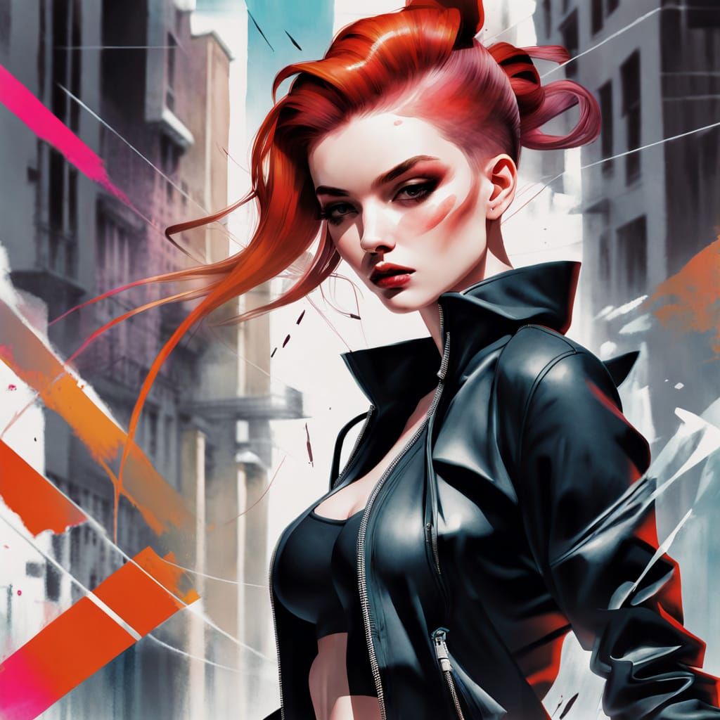 Ethereal Urban Femme: Glitch Watercolor Conceptual Art