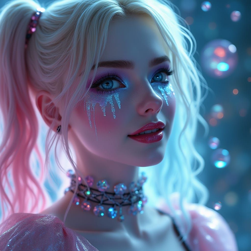 Crystalline Harley Quinn Portrait in Ethereal Light