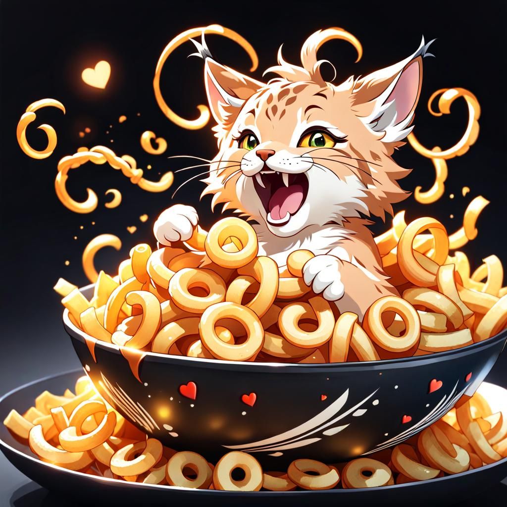 Cute Lynx in Fries: Inkpunk Watercolor Art