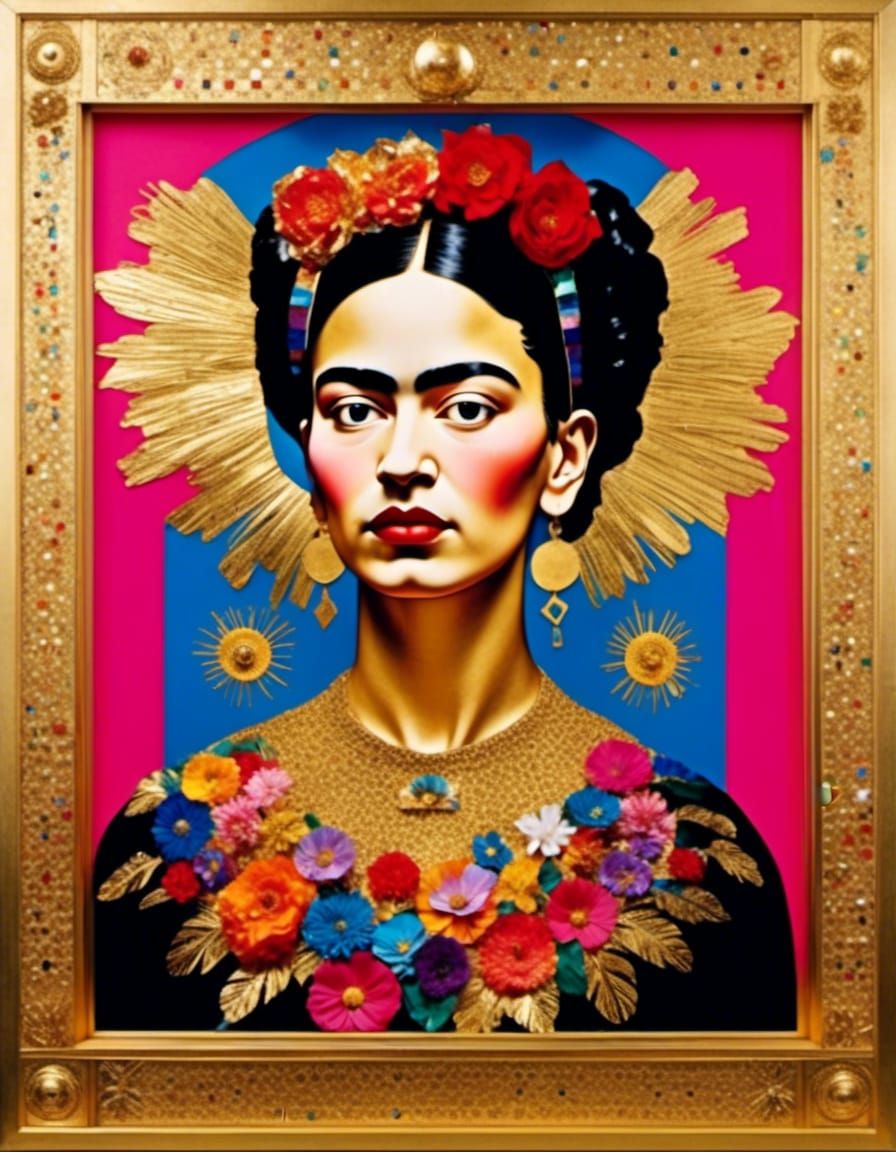 Frida Kahlo in Gold Gilded Altarpiece Collage