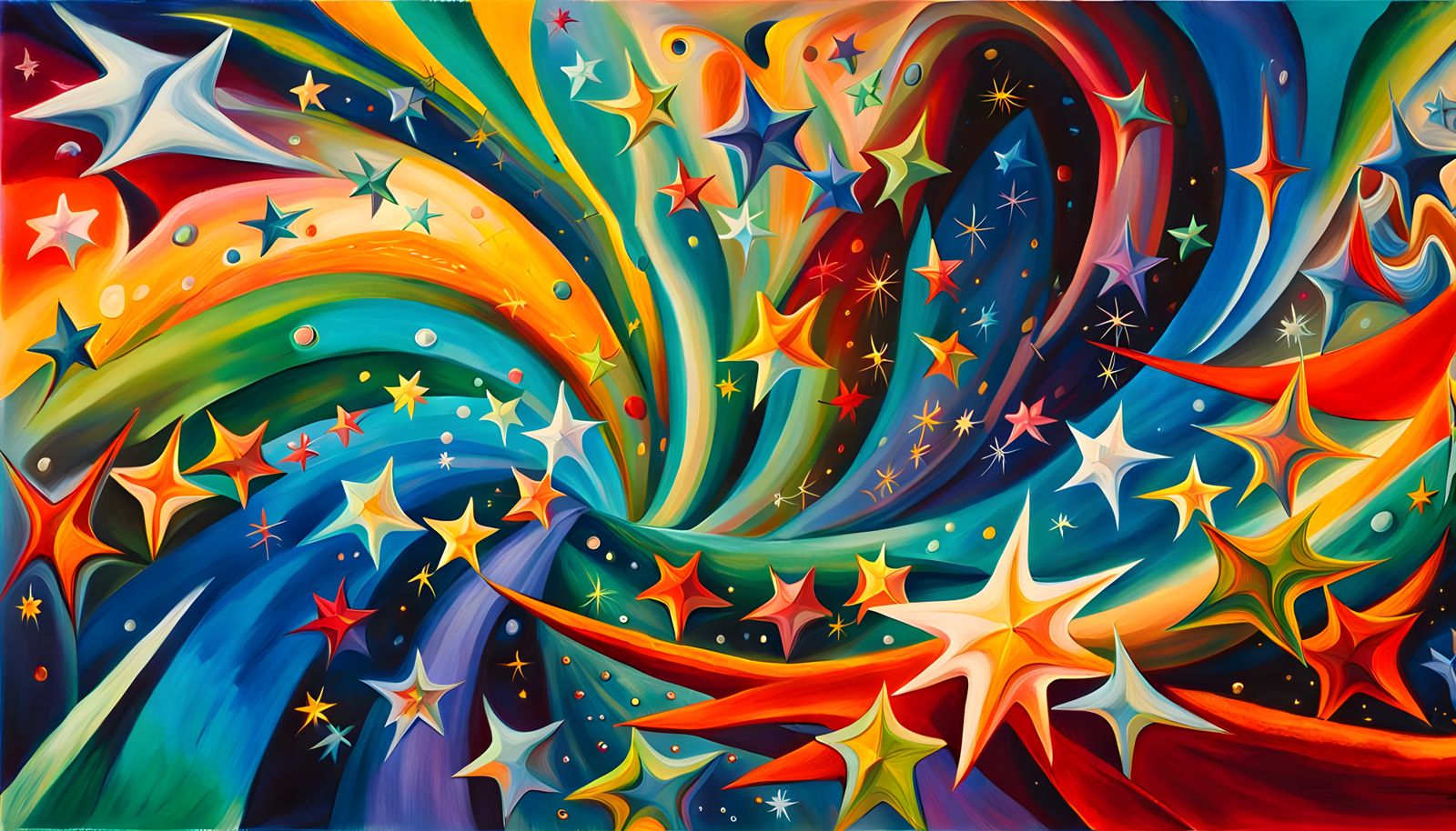 Iridescent Stars in Magnetic Wave Tunnel, Abstract Expressio...