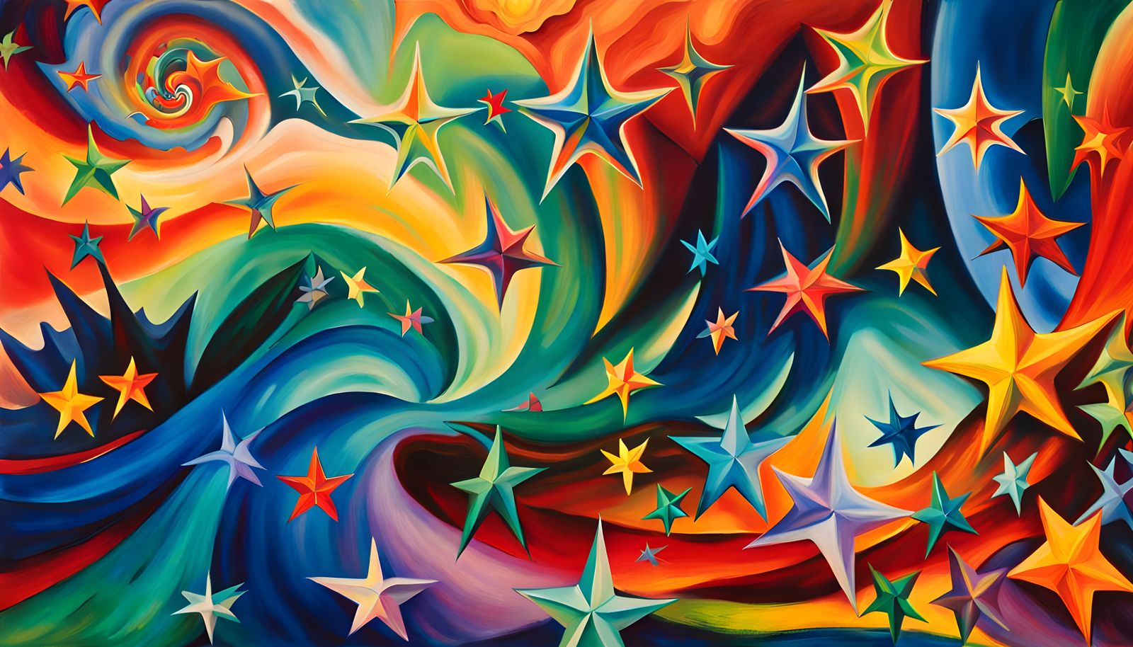 Iridescent Star Cluster in Abstract Expressionist Style