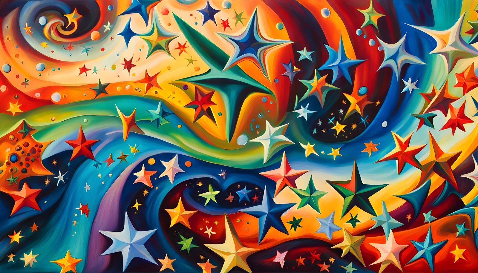 Iridescent Stars in Abstract Expressionist Swirling Energy