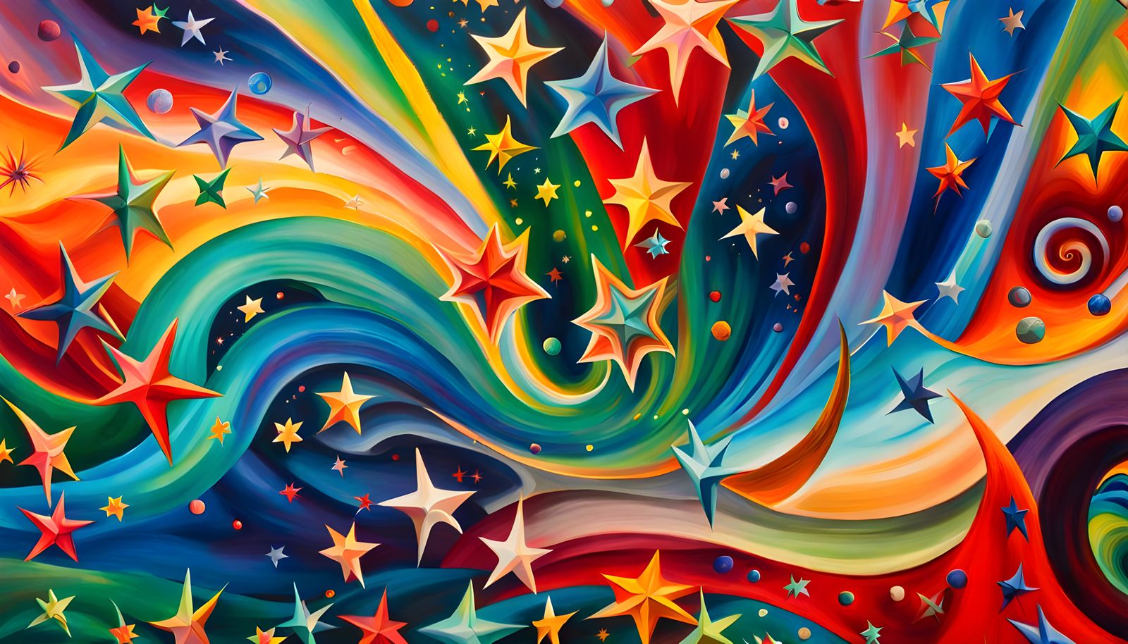 Iridescent Stars in Swirling Magnetic Energy, Abstract Art