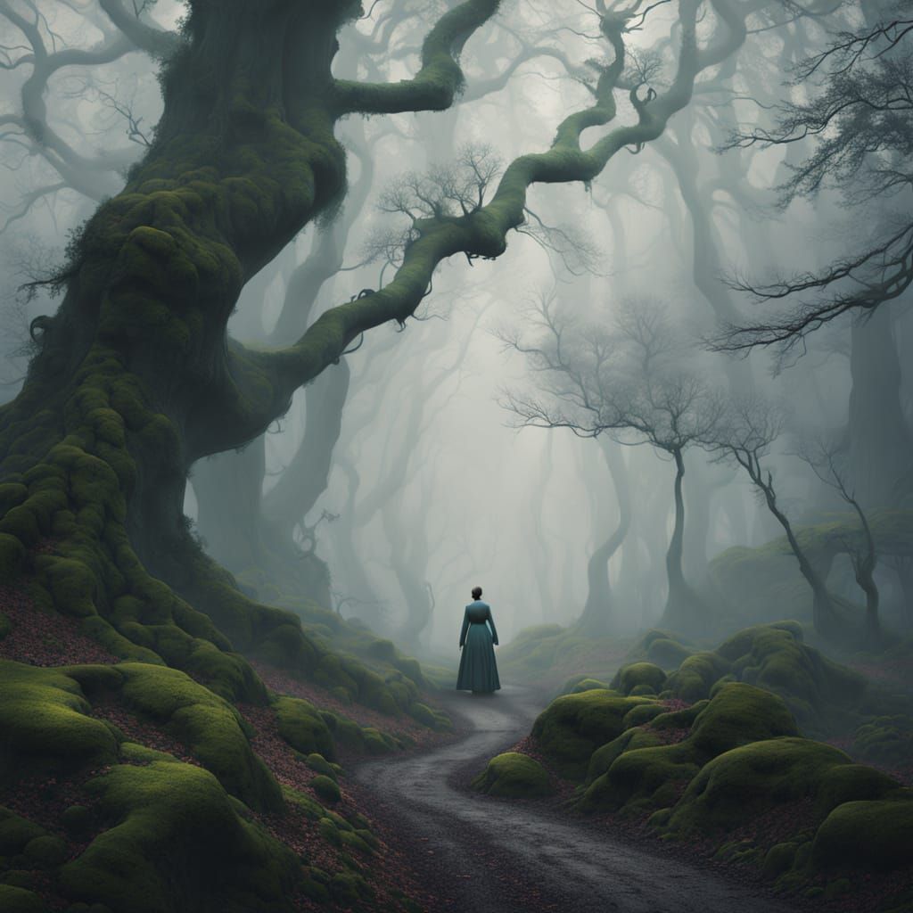 Mysterious Cellist in Enchanted Foggy Forest