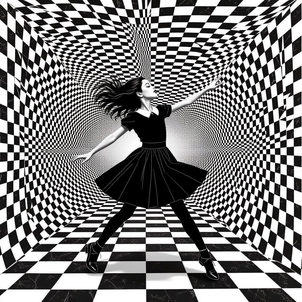 Op Art Girl in Dreamy Dark Academia Style