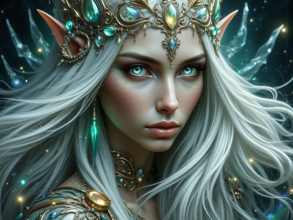 Ethereal Elven Queen Portrait in Hyperrealistic Fantasy Styl...