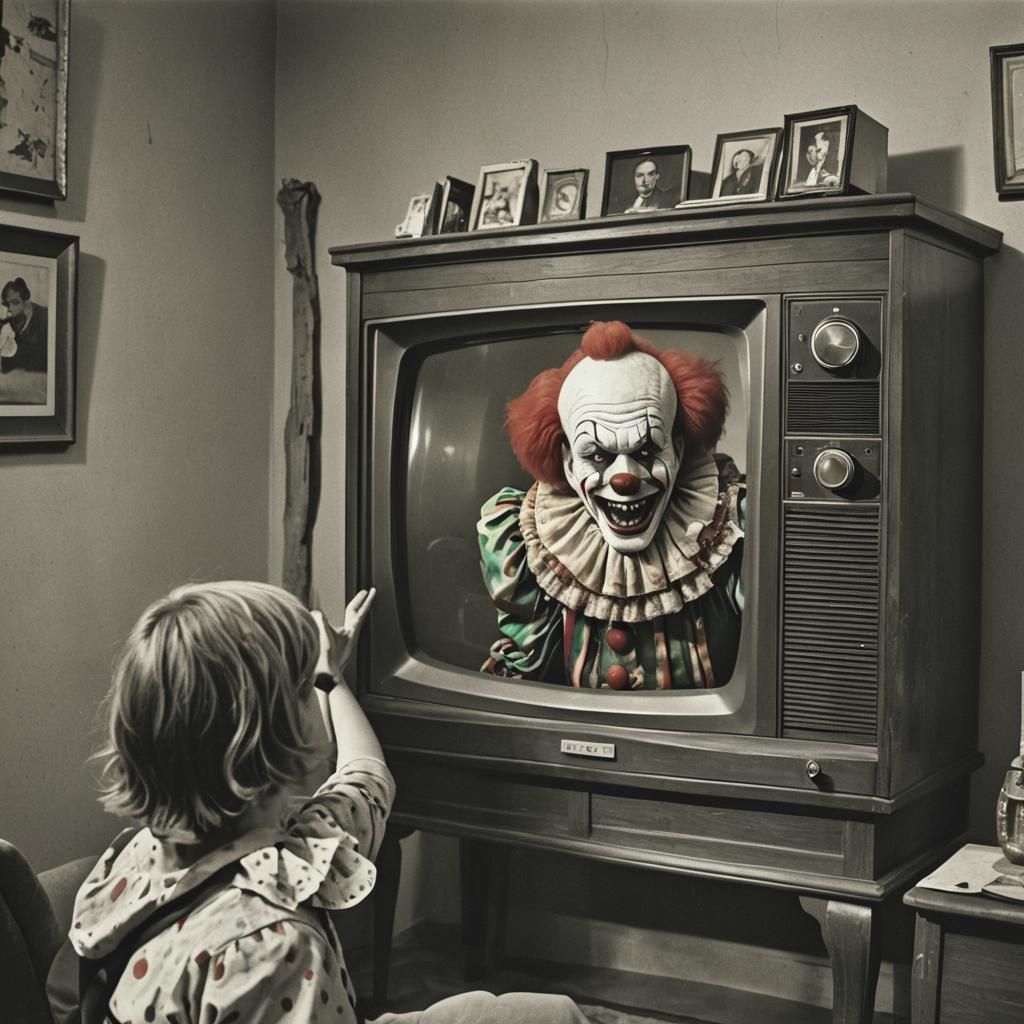 Creepy Clown Climbs Out of TV to Scare Teenagers