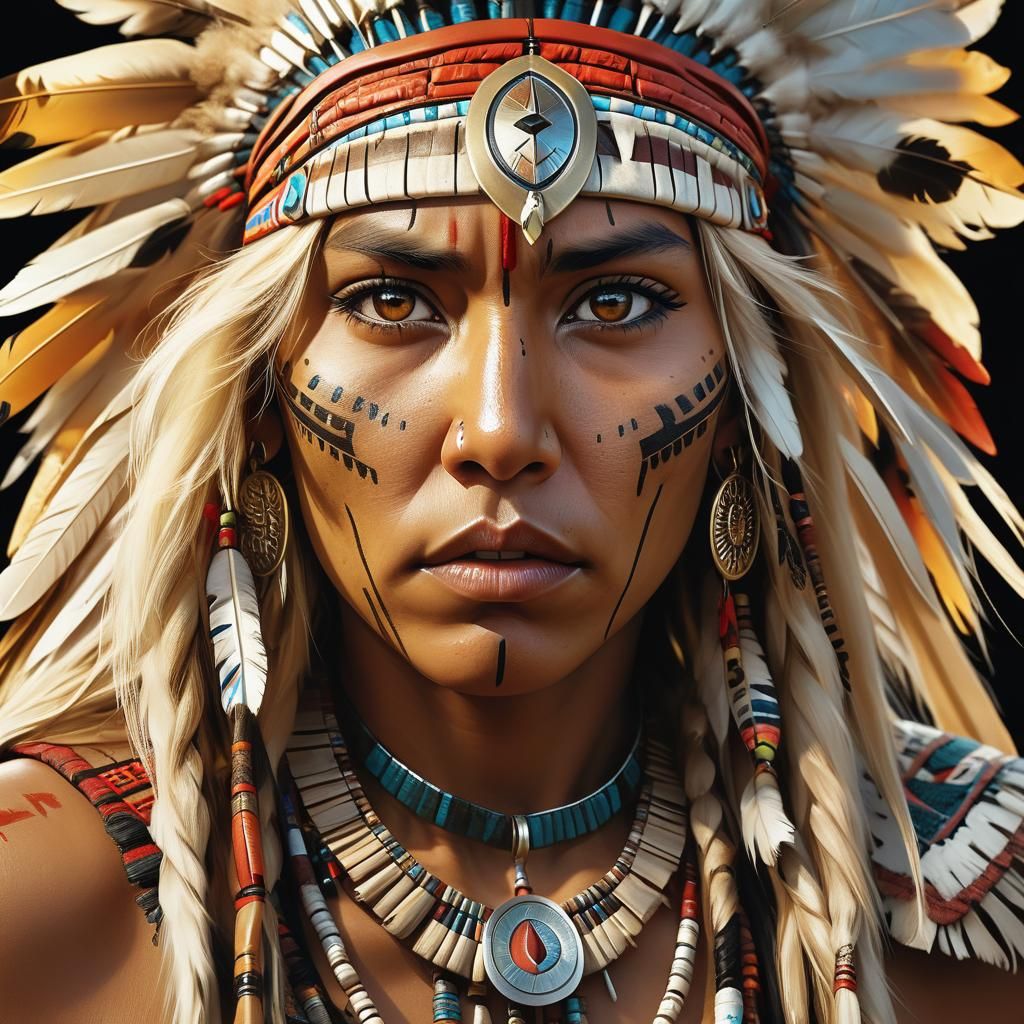 Native American Warrior Portrait in Fauvist Style