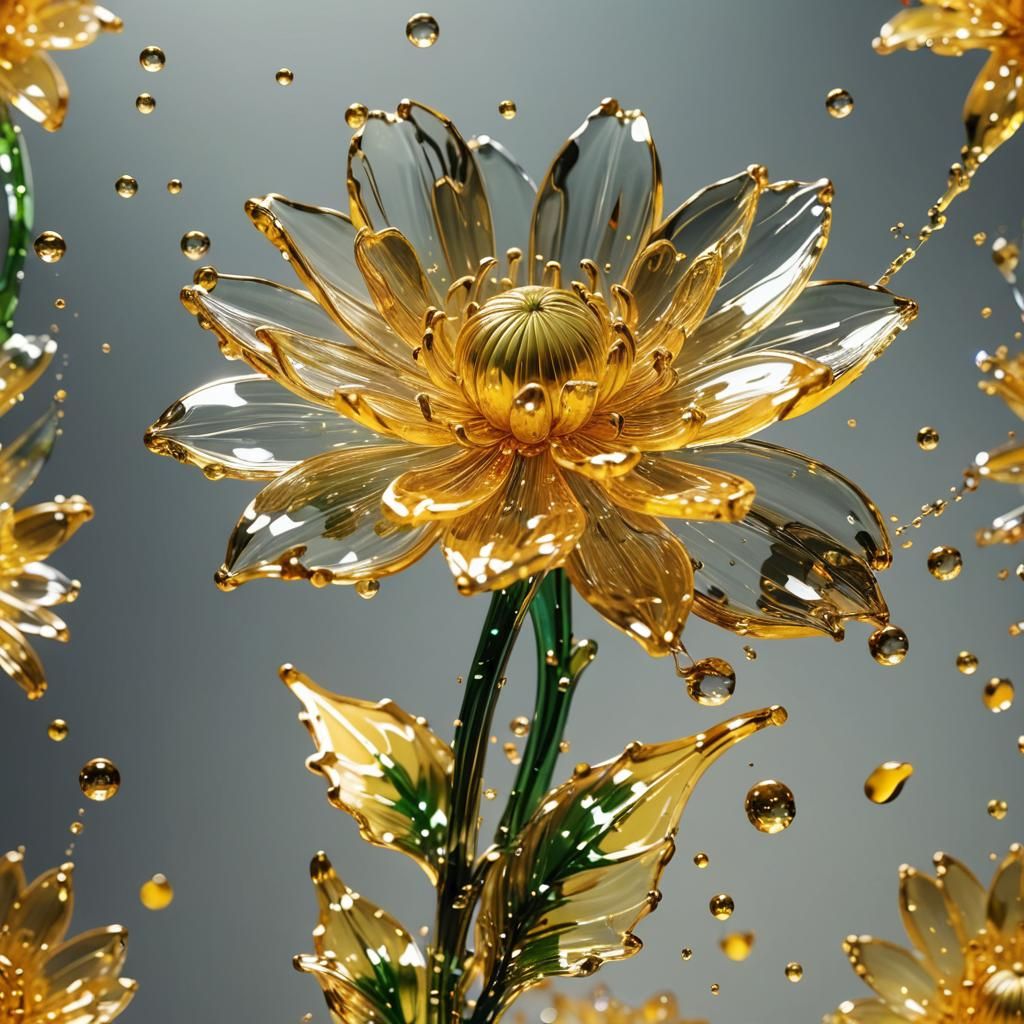 Sparkling Glass Flower: Hyperrealistic Splash Art
