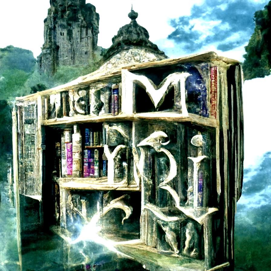 Mystical Library Interior with Ancient Books