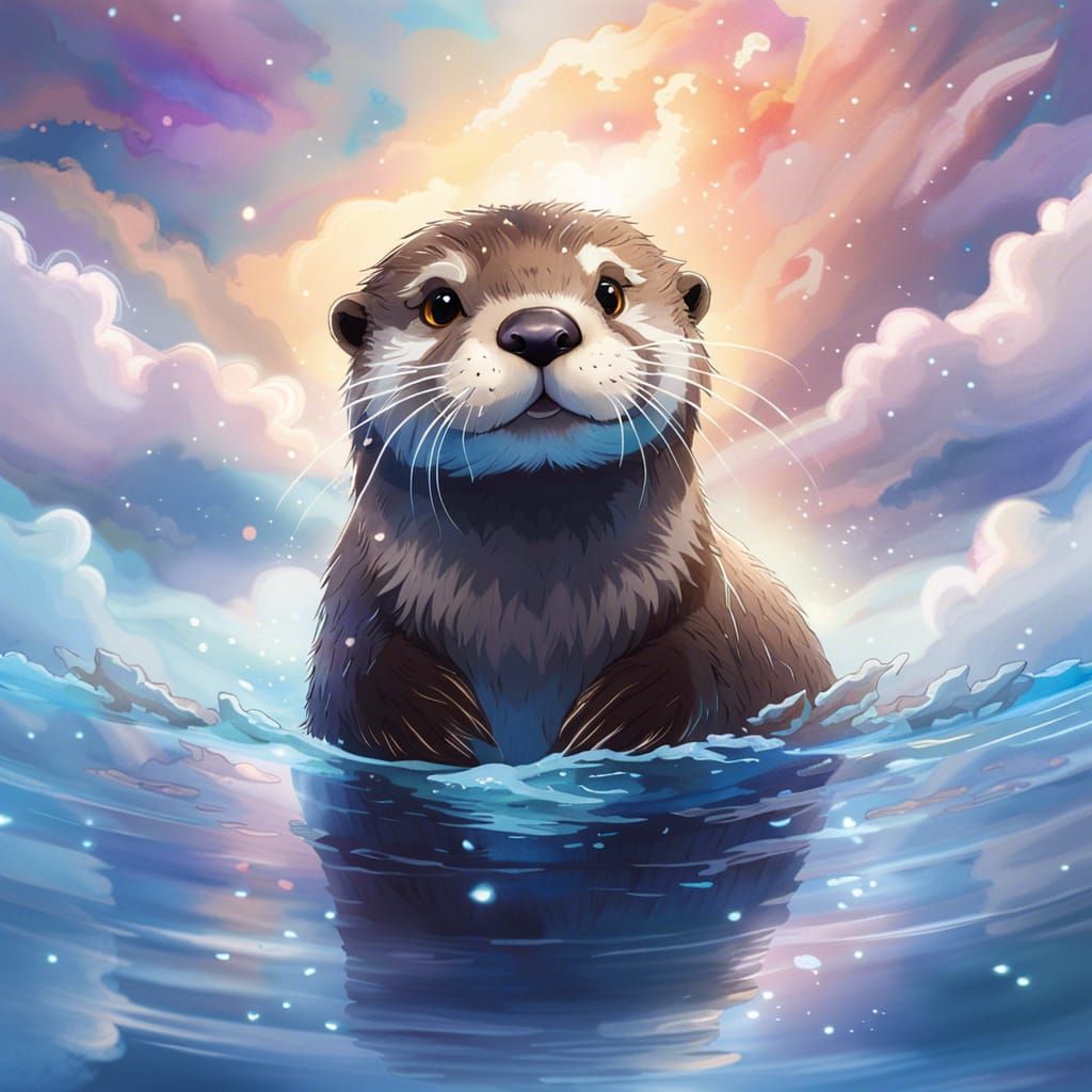 Watercolor Otter in the Clouds - 8K Resolution