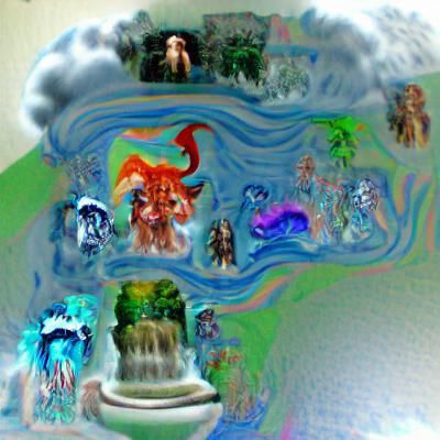 Mythical Creatures Clash in Colorful Fantasy Landscape