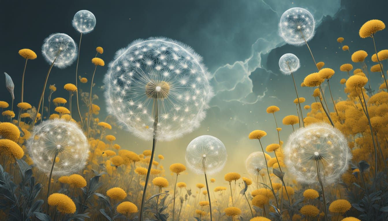 Ethereal Silver Figure in Dandelion Balloon, Bio-Art