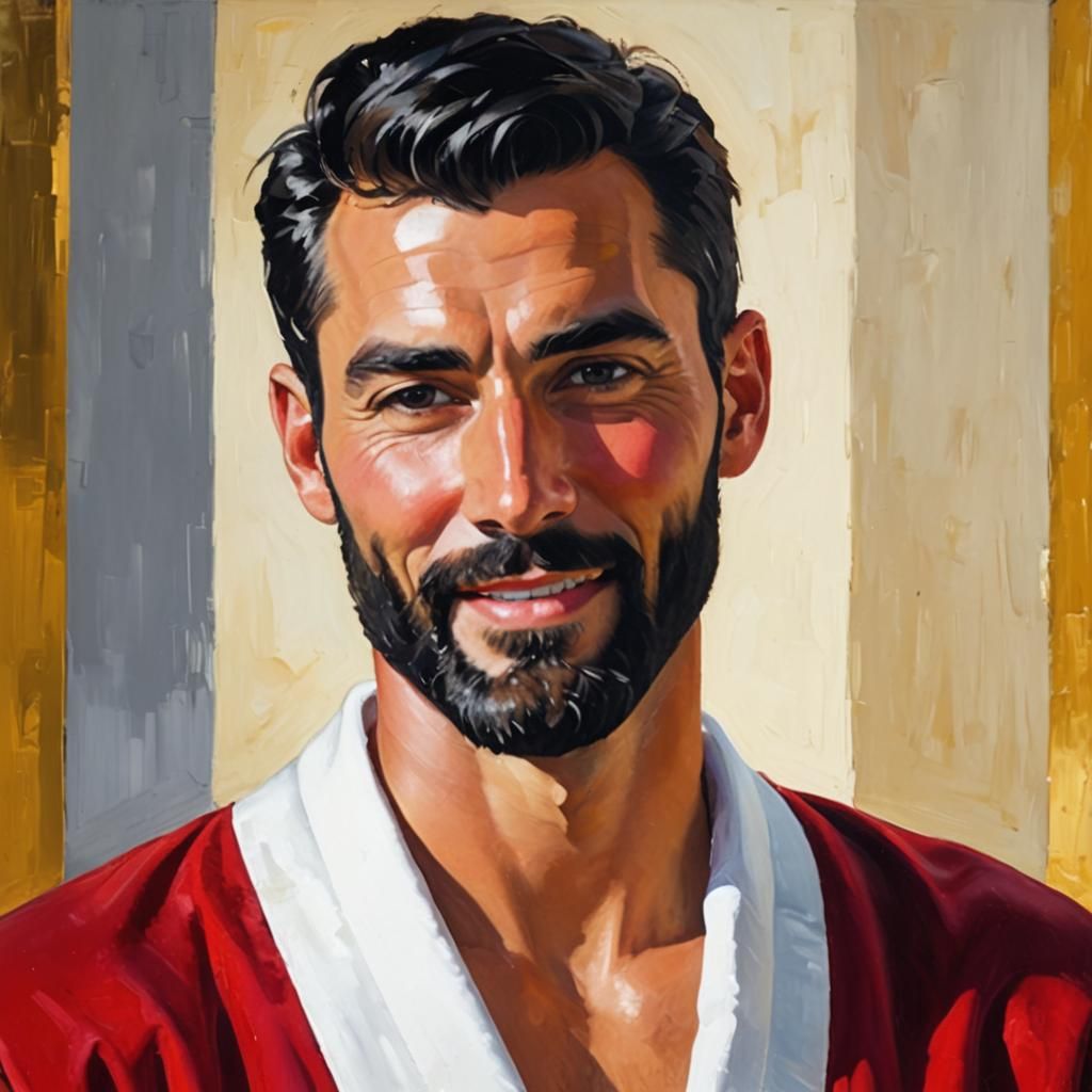 Joyous Bearded Man in Expressionist Oil Painting