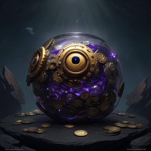 Eerie Beholder Creature Floating Among Treasure