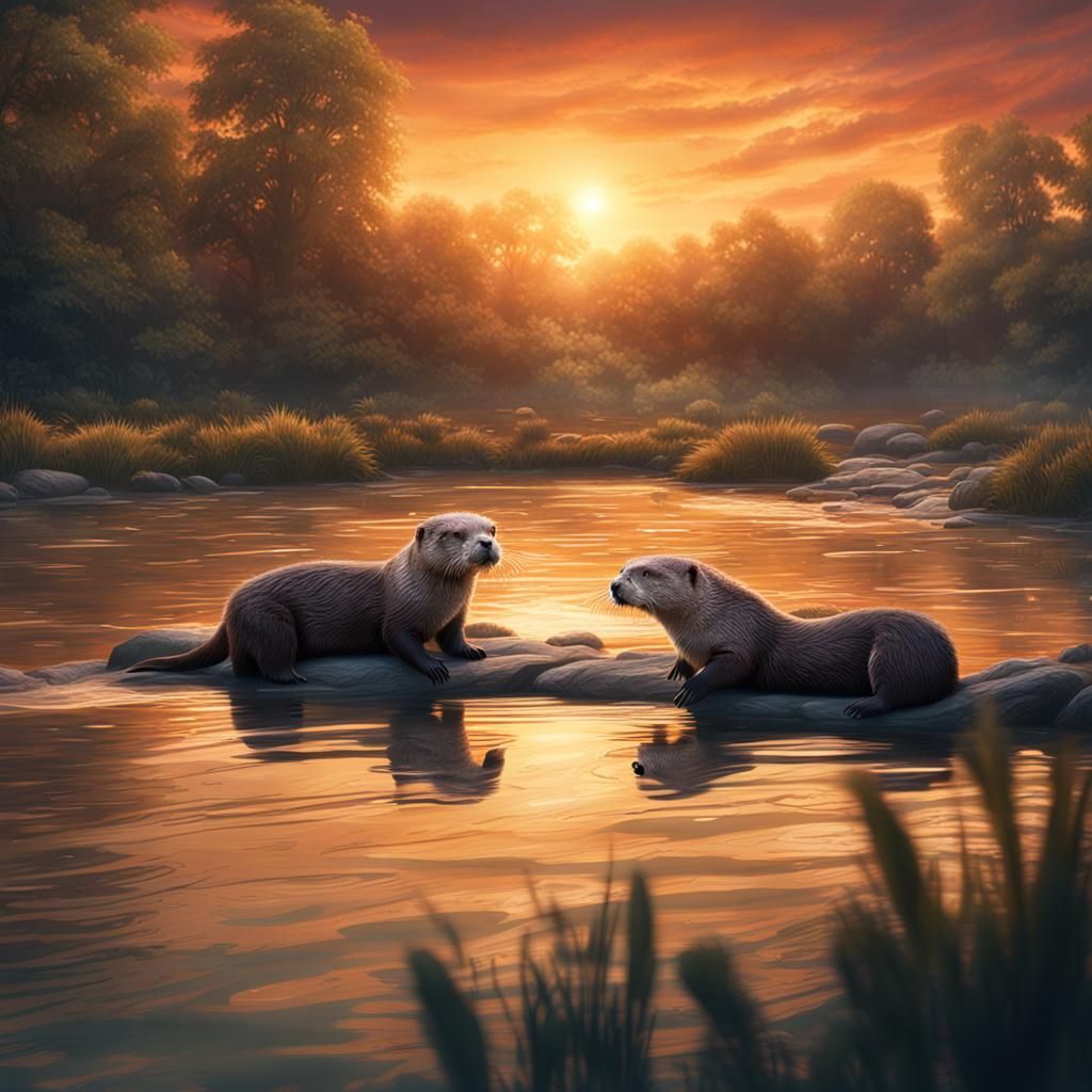 Otters at Sunset: A Digital Masterpiece