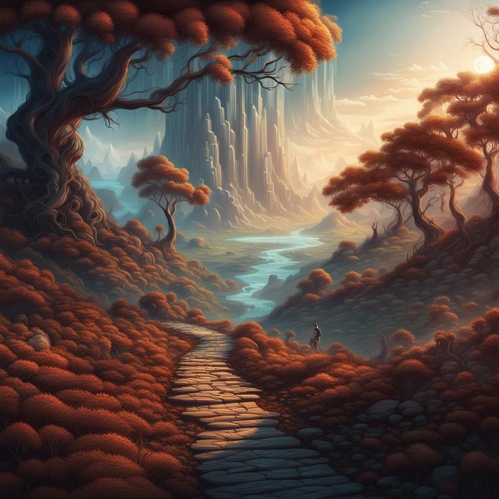 Dreamlike Scenic Dreamscape with Luminescent Pathways