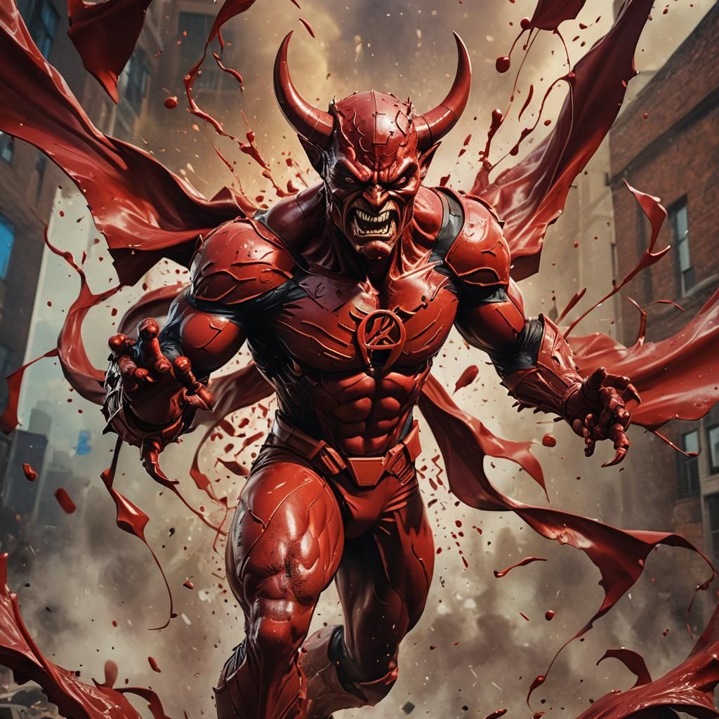 Hyperrealistic Red Devil Superhero Mascot Concept Art