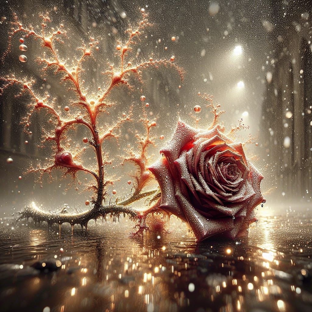 Rose on Rain-Slicked London Street: Hyperrealistic Photo