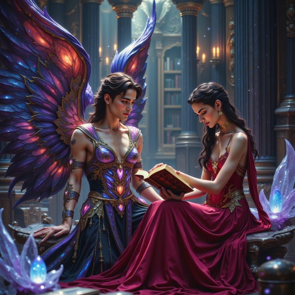 Cosmic Queen on Crystal Throne in Celestial Library