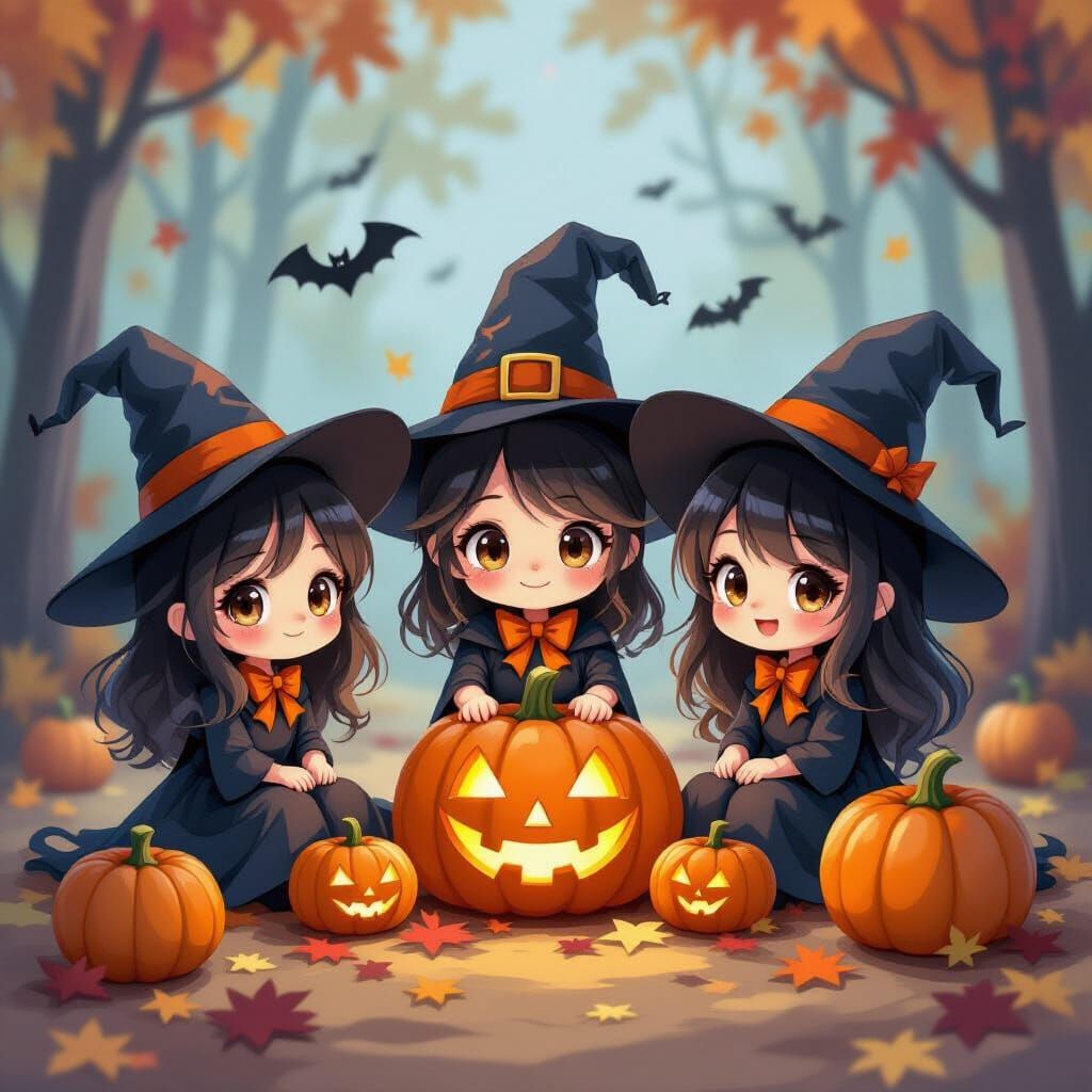 Whimsical Halloween Party with Glossy Cartoon Characters