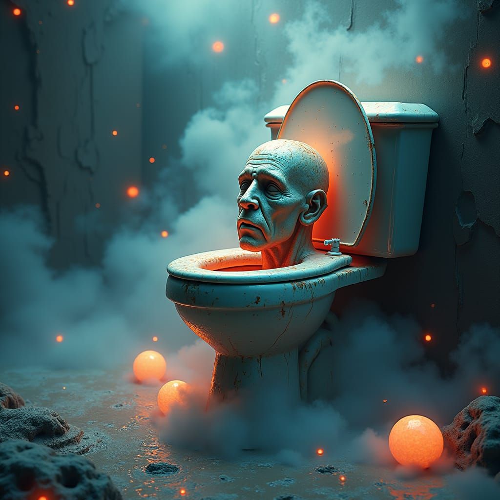 Surreal Toilet Statue in Dreamlike Matte Painting Style