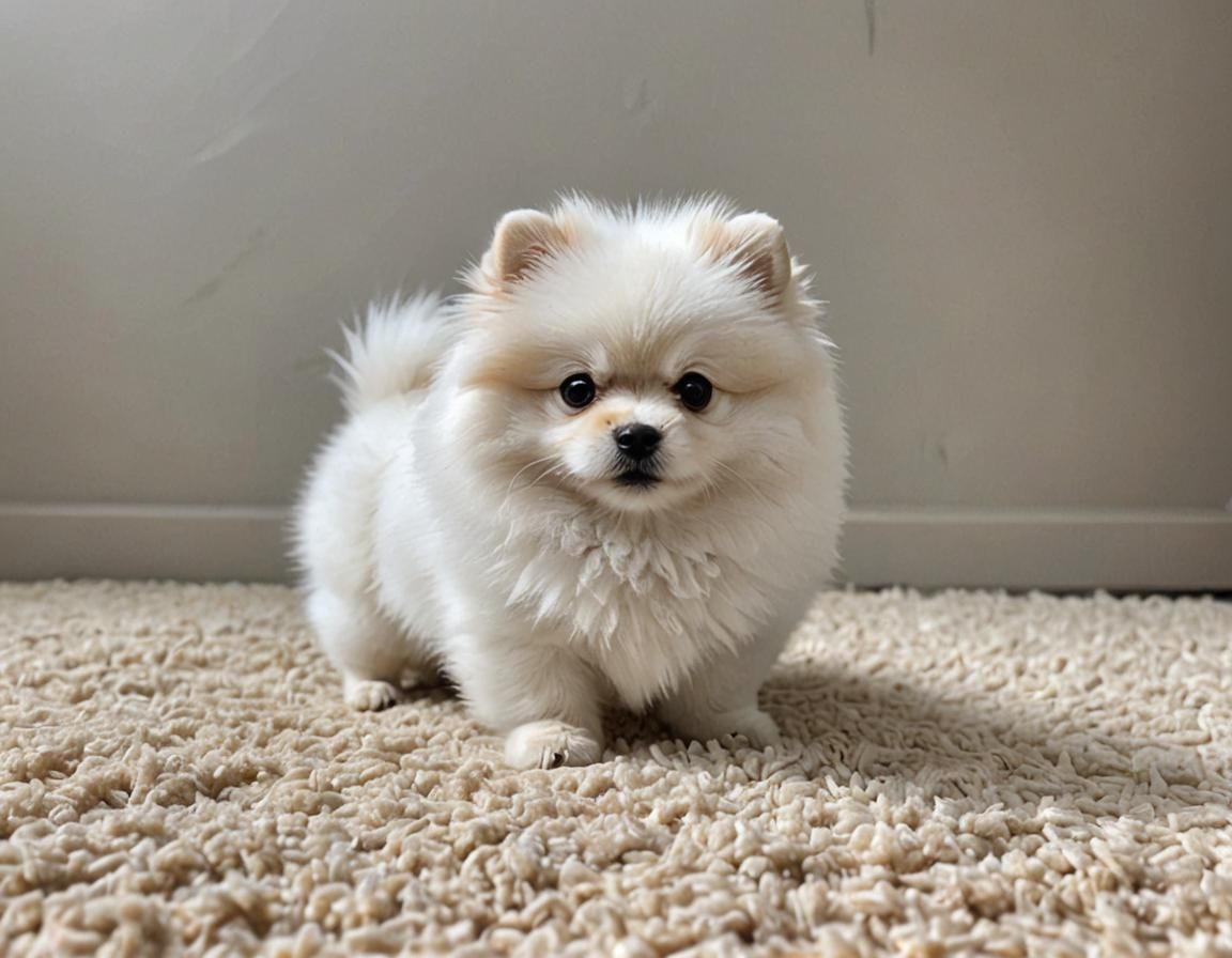 Adorable White Pomeranian Ready to Play