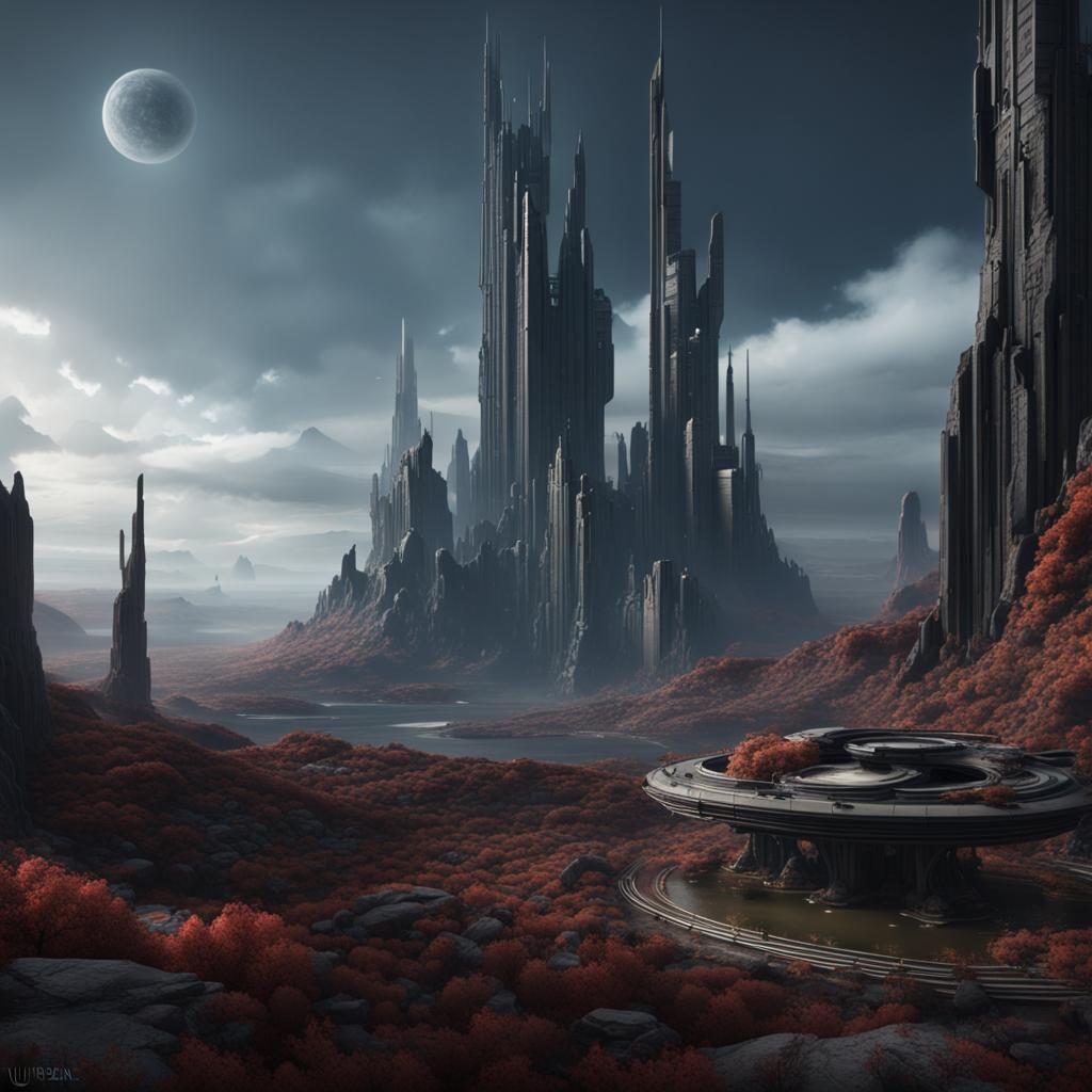 Futuristic Dark Landscape in Detailed Matte Painting