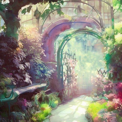 Lush Secret Garden in Watercolour Style