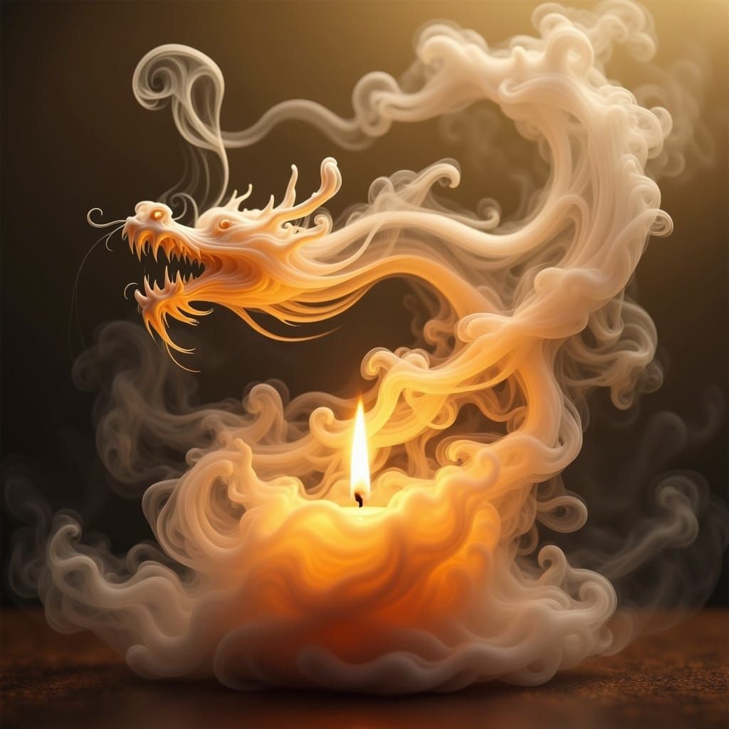 Ethereal Dragon Formed from Candle Smoke